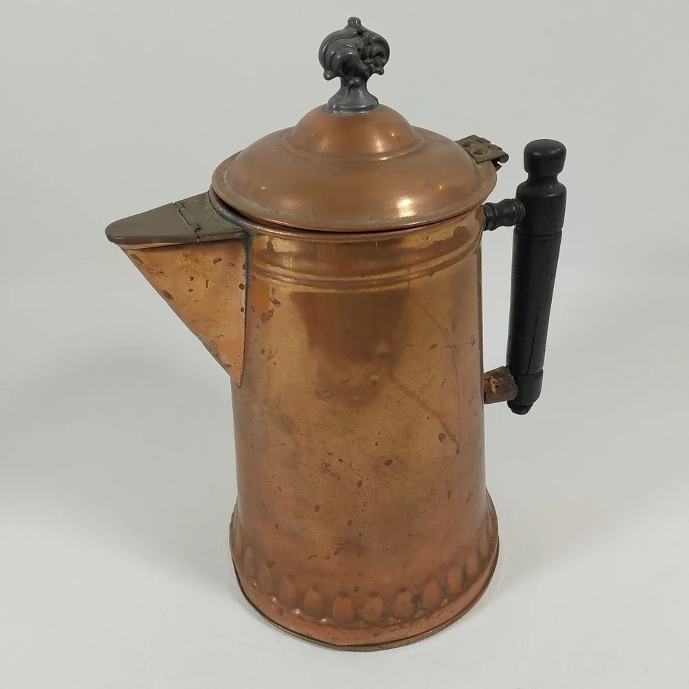 Antique Vintage Wood‎ Handle Copper Coffee Pot